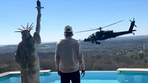 Kid Rock Salutes Helicopter, via Instagram